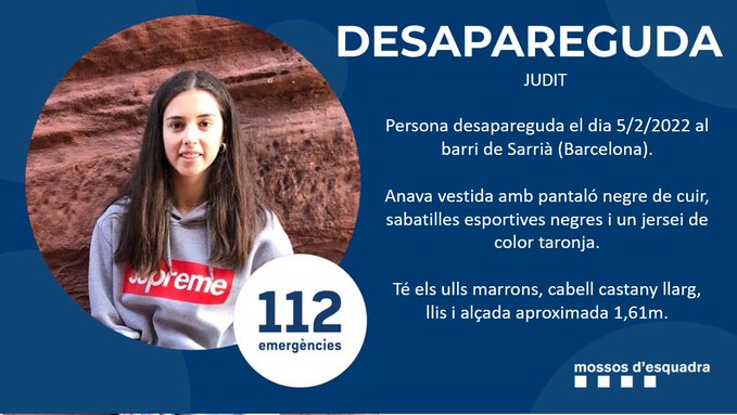 Els Mossos demanen col·laboració per trobar una noia de 17 anys desapareguda a Barcelona